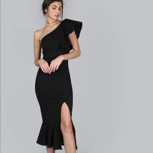 One Shoulder Split Pep Hem Dress size S